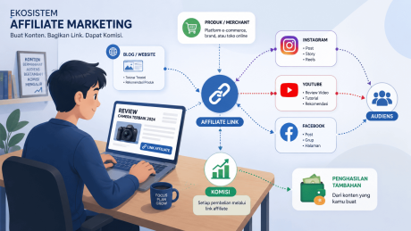 Ilustrasi affiliate marketing sebagai strategi digital marketing yang menguntungkan