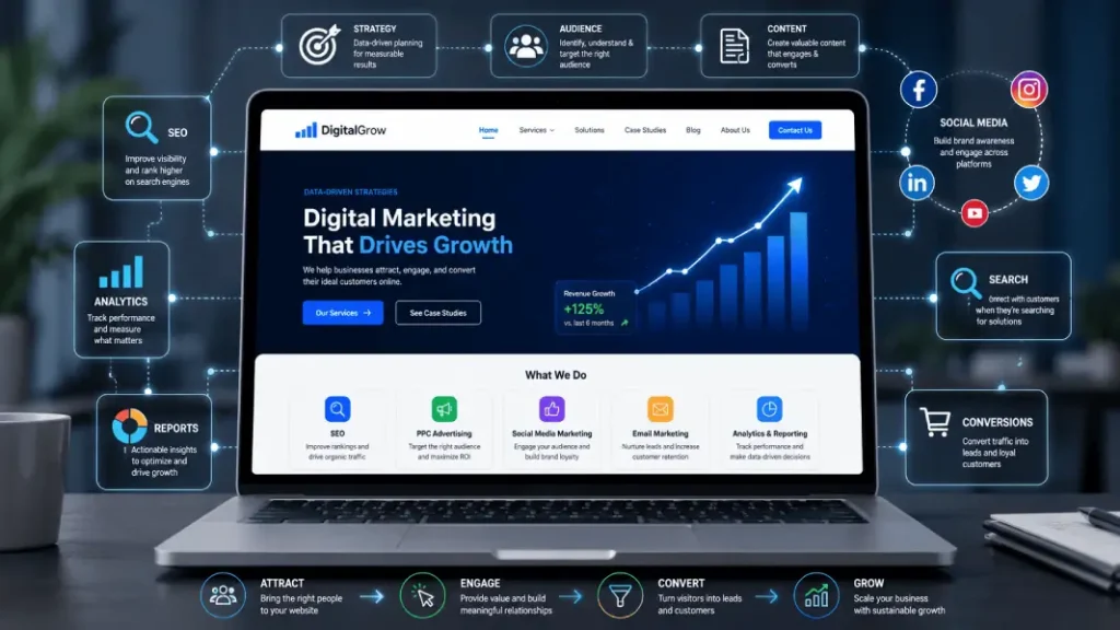 Ilustrasi pentingnya website untuk bisnis dalam strategi digital marketing modern