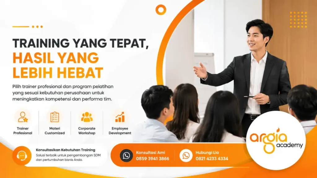 poster cara memilih trainer yang tepat untuk perusahaan