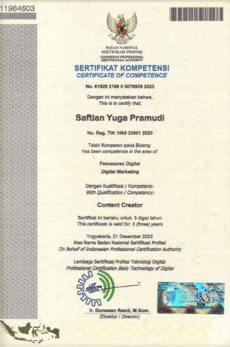 Sertifikat Kompetensi BNSP-RI 2